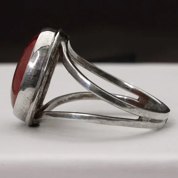 Natural Red Rhodonite Ring, Natural Rounded Rhodonite Sterling Silver Size 7 - Picture 3 of 5